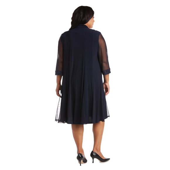 R&M Richards Womens Embellished Neckline Sheer Jacket Dress Navy Size 20W NWT - Picture 2 of 5